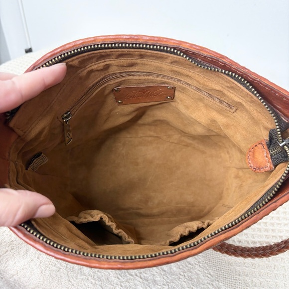 Patricia Nash Banyoles Woven Leather Crossbody Bag Cognac Brown - Picture 7 of 8